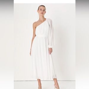 Always Loving You White Pleated One-Shoulder Midi Dress - Size L